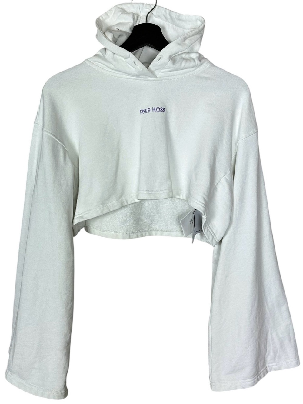 Pyer Moss Womens White Cropped Classic Logo Hoodie Flared Sleeves Size Medium